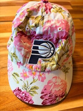 Floral NBA Pacers (Basketball) Baseball Cap with Team Patch in White and Pink